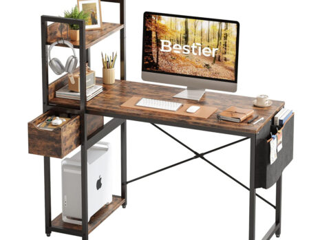 Bestier Computer Desk with Storage Shelves and Drawer – 120cm