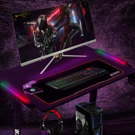 Olsen & Smith XTREME gaming desk with RGB LED lights, mouse pad and wireless charging panel, 110 x 60cm