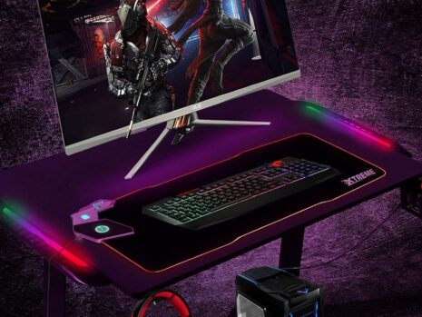 Olsen & Smith XTREME gaming desk with RGB LED lights, mouse pad and wireless charging panel, 110 x 60cm