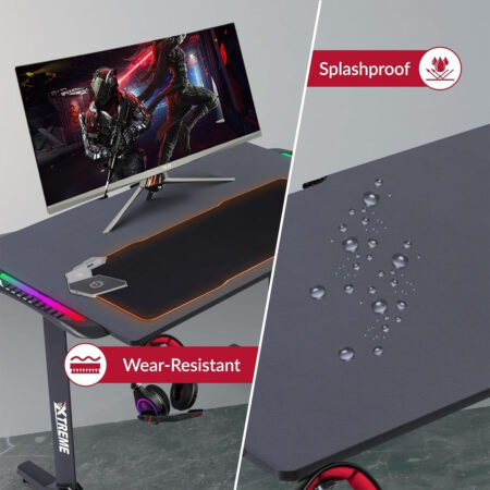 Olsen & Smith XTREME gaming desk with RGB LED lights, mouse pad and wireless charging panel, 110 x 60cm