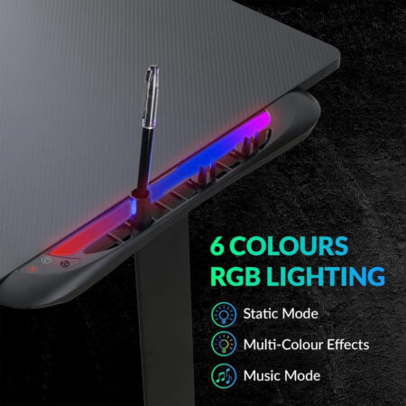 Olsen & Smith XTREME gaming desk with RGB LED lights, mouse pad and wireless charging panel, 110 x 60cm