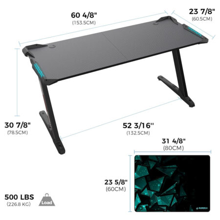 EUREKA ERGONOMIC Z60 Gaming Desk with Led Lights, 153 × 60cm