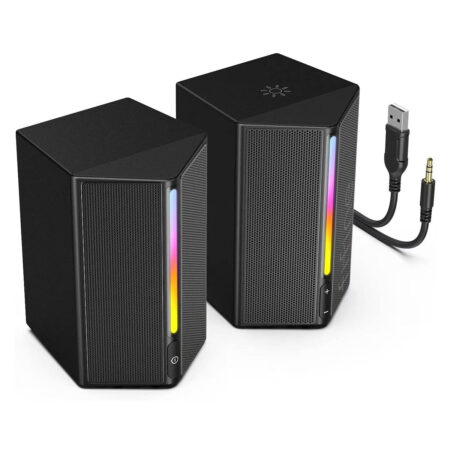 Fifine Ampligame A20 Gaming Speakers | USB PC Wired RGB Speakers with 3.5mm Aux Audio Cable