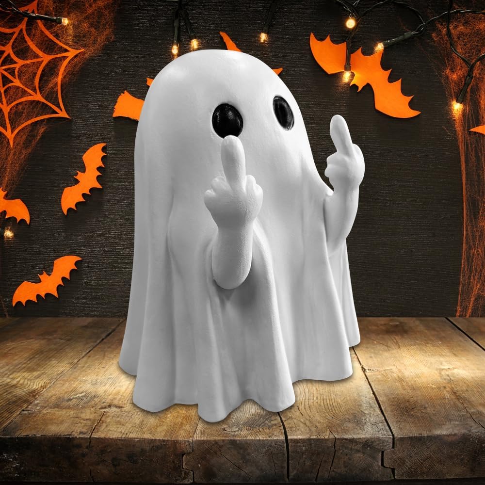 Rude Middle Finger Ghost Figurine - Funny Halloween Gift Idea