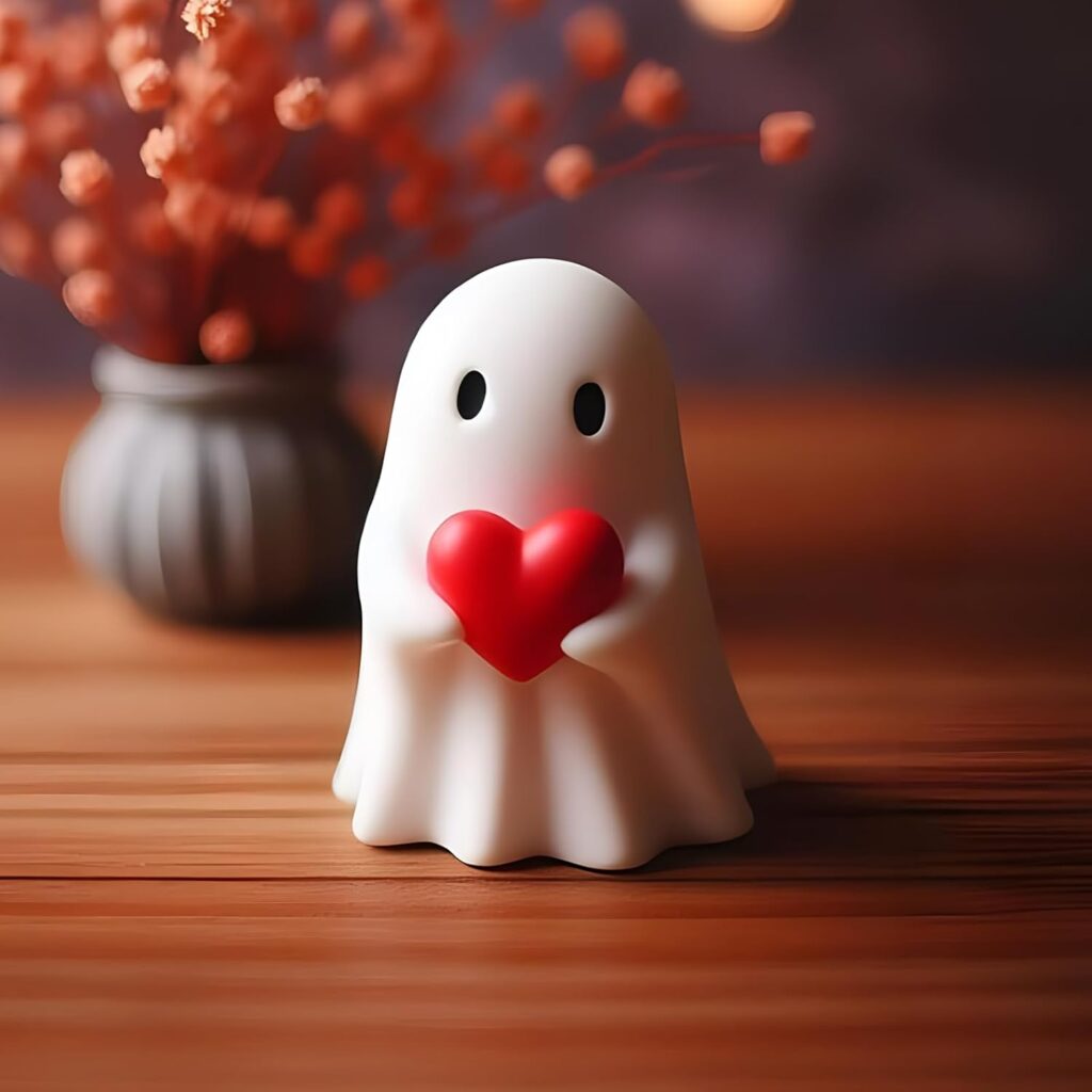 Halloween Cute Ghost Figurine with Red Heart 