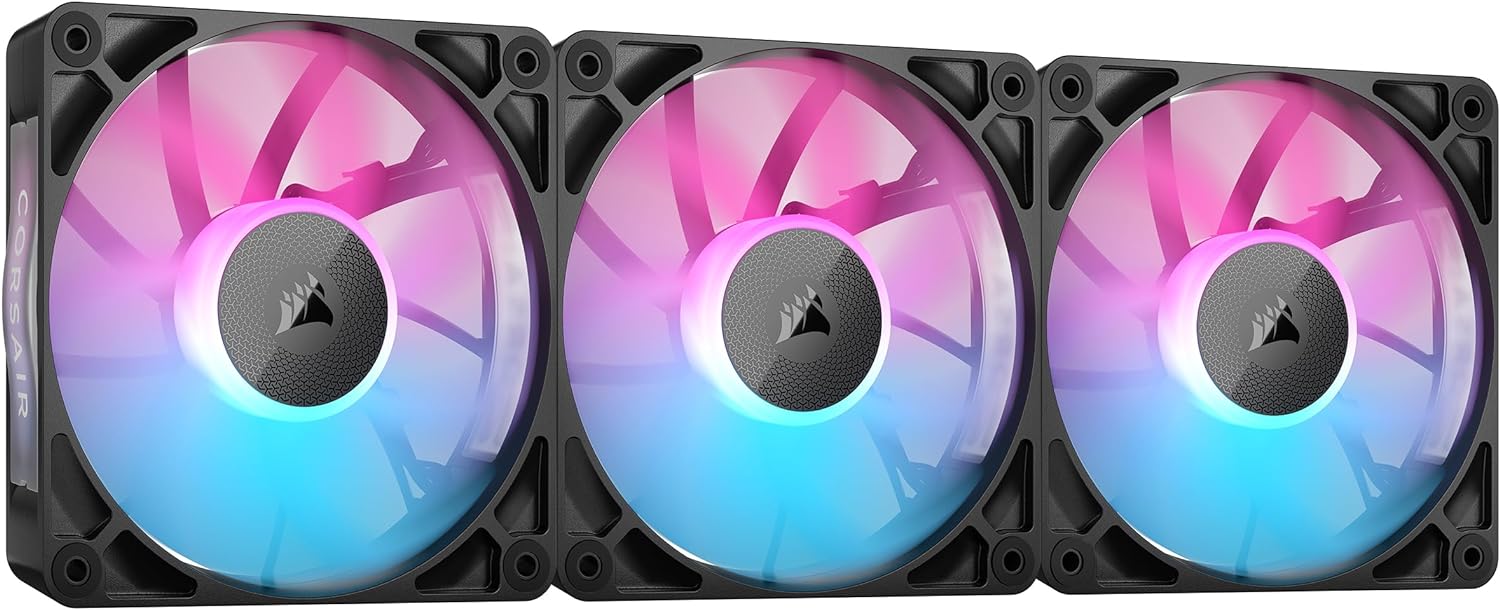 Corsair iCUE LINK RX120 RGB 120mm PWM Fans with iCUE LINK System Hub - Magnetic Dome Bearing - Triple Pack - Black