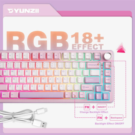 YUNZII B75 PRO Wireless Mechanical Gaming Keyboard - Pink