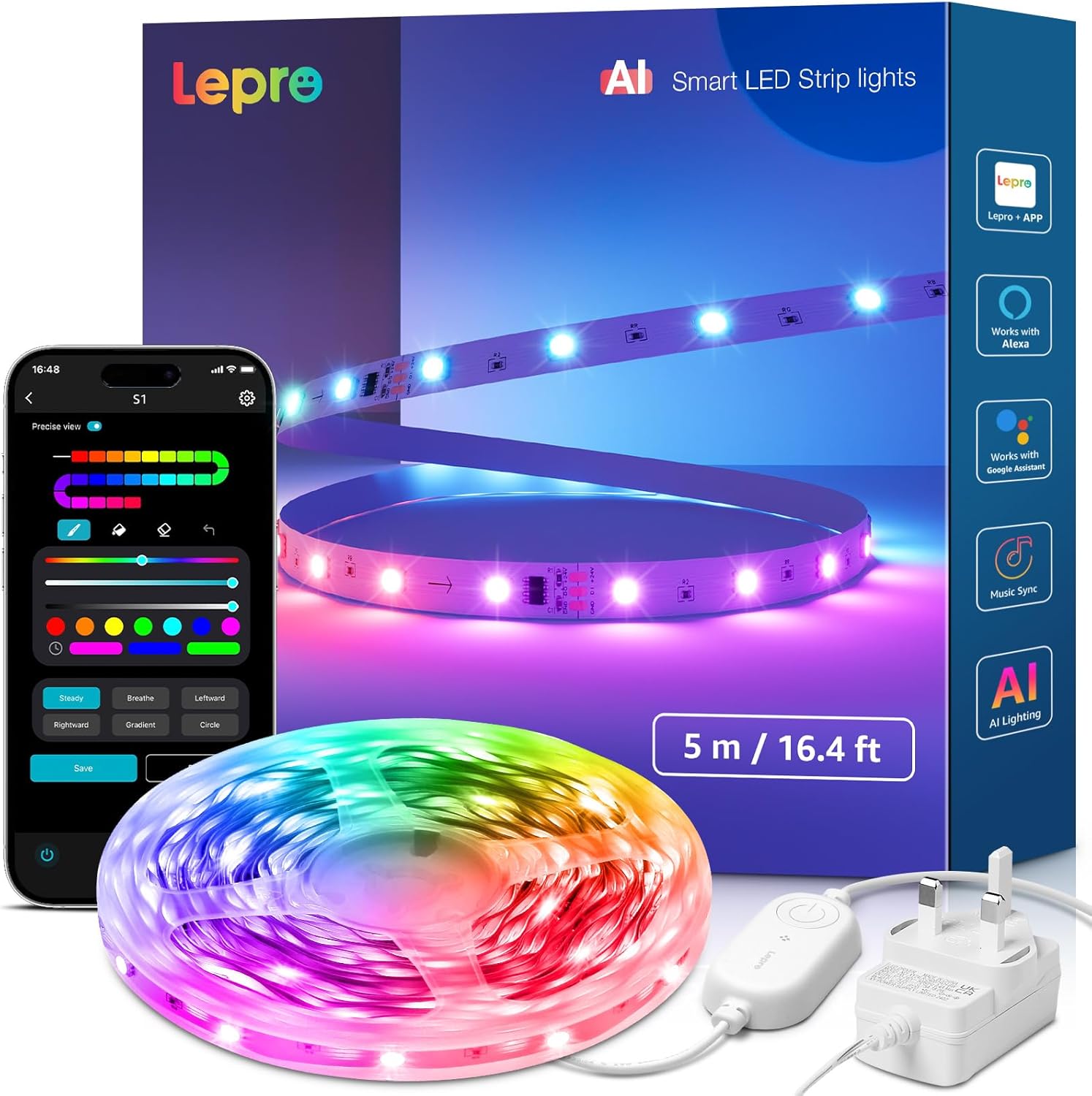 Lepro S1 AI Smart LED Strip Light 5M, 150LEDs, AI Generated Lighting