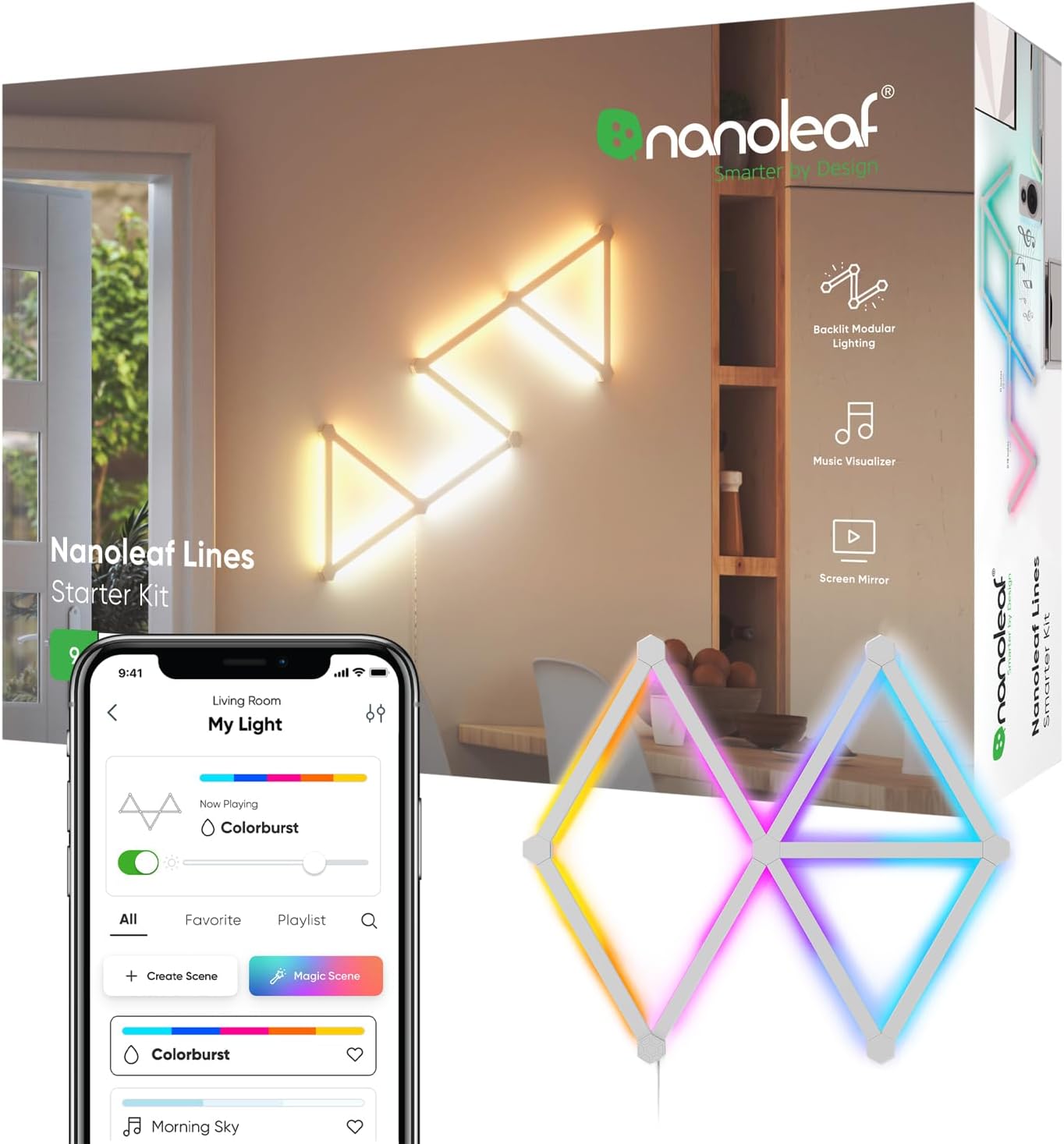 Nanoleaf Lines 60 Degrees Starter Kit, 9 Smart Light Bars LED RGBW