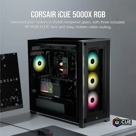 iCUE 5000X RGB Tempered Glass Mid-Tower ATX PC Smart Case - Black