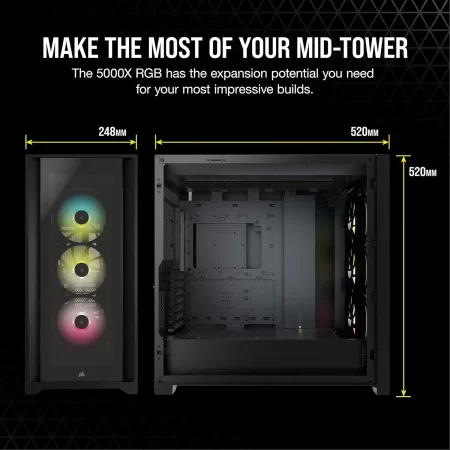 iCUE 5000X RGB Tempered Glass Mid-Tower ATX PC Smart Case - Black