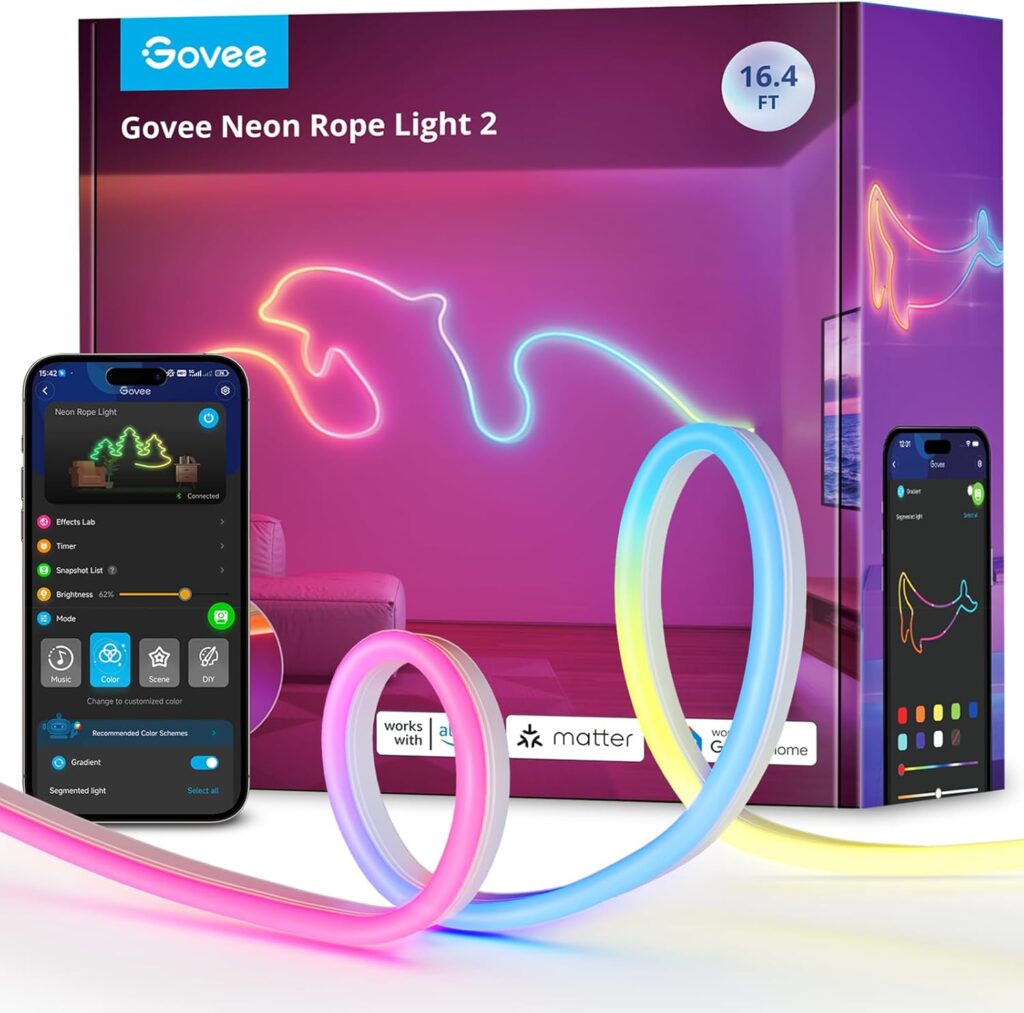 Govee Neon Rope Light 2, 5m RGBIC Neon LED Strip Lights with Shape Mapping