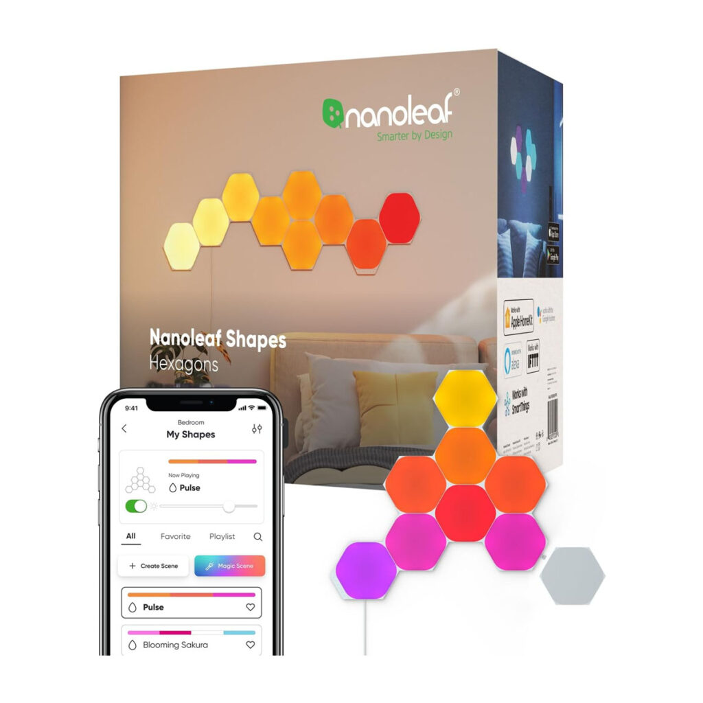 Nanoleaf Shapes Hexagon Starter Kit, 9 Smart Light Panels, LED RGBW