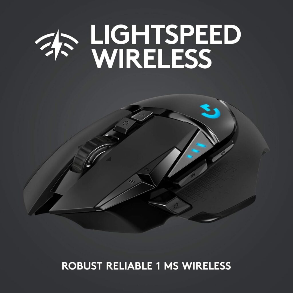 Logitech G502 LIGHTSPEED Wireless Gaming Mouse, HERO 25K Sensor, 25,600 DPI, RGB, Adjustable Weights, 11 Programmable Buttons, Long Battery Life, On-Board Memory, PC / Mac