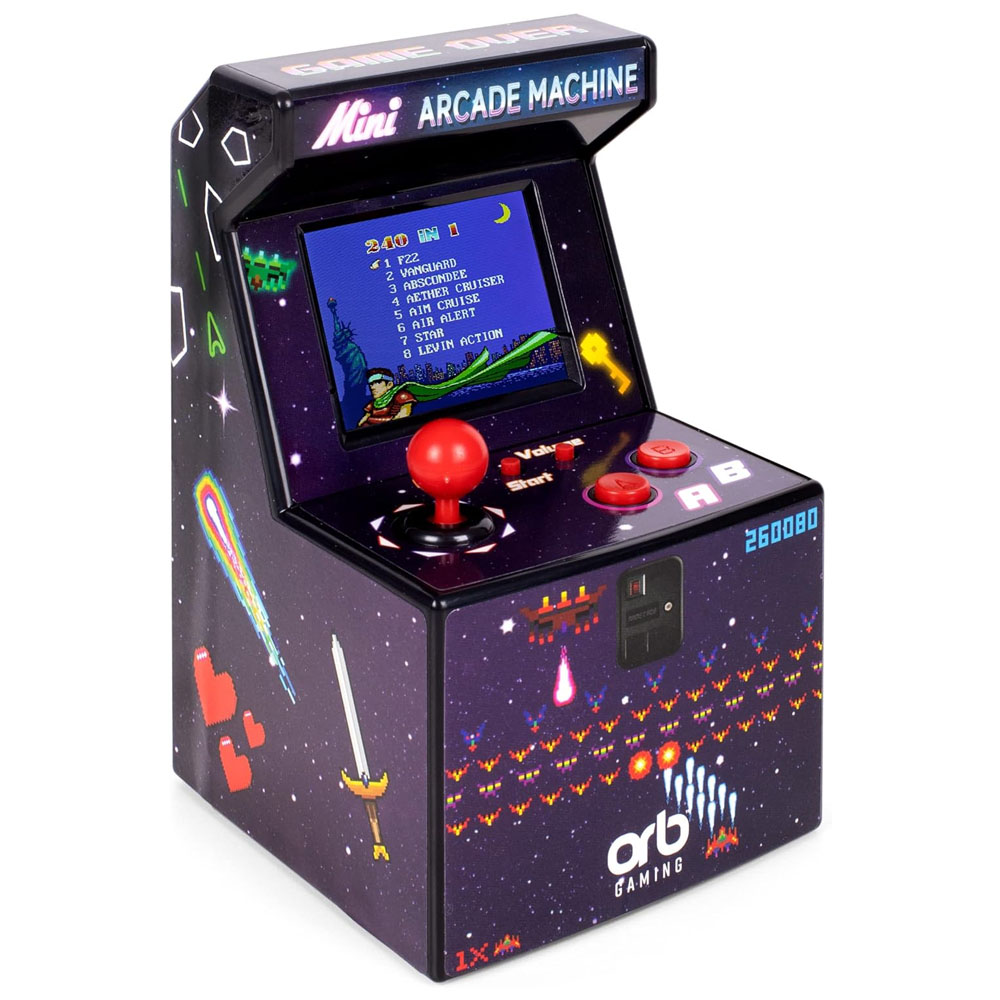 Mini Arcade Machine Handheld Console - 240 In-Built 8-Bit Retro Games, 2.5” Full Colour Screen, 8-Way Joystick, Volume Control Retro Handheld Game Console