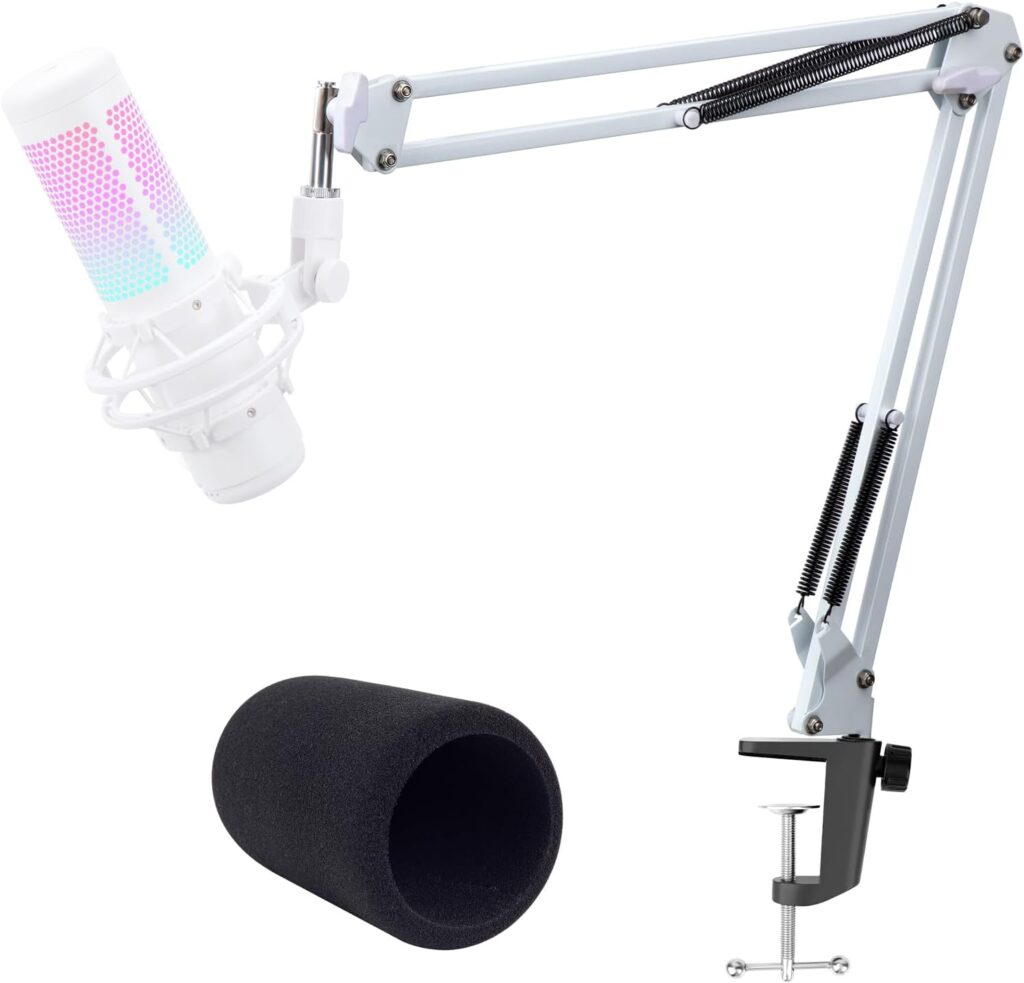 QuadCast Boom Arm White - Professional Studio Mic Arm with Microphone Cover Foam Pop Filter