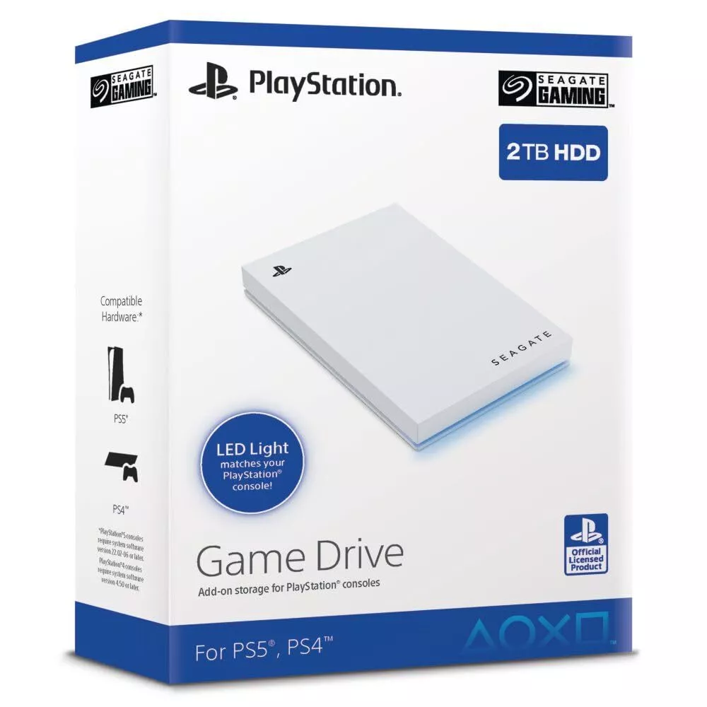 Seagate Game Drive for PS4/PS5, 2 TB, External HDD, USB 3.0, Officially Licensed, Blue LED, incl 2 weeks Playstation+