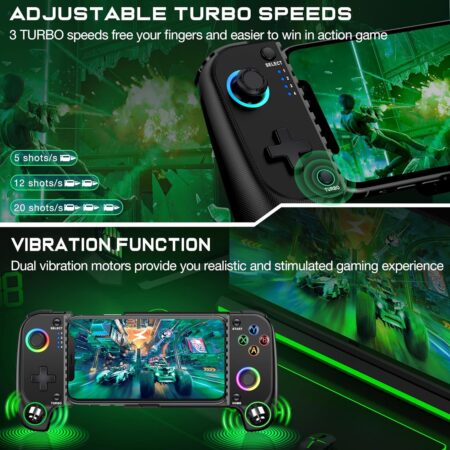 Mobile Gaming Controller for Android/iPhone with RGB Lights & Hall Effect Joysticks