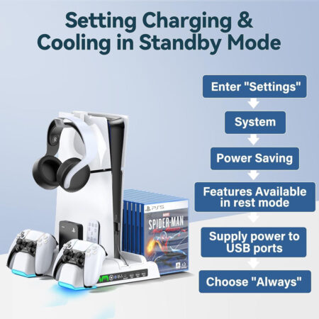 PS5 / PS5 Slim Stand and Cooling Station with Dual LED Controller Charging Station