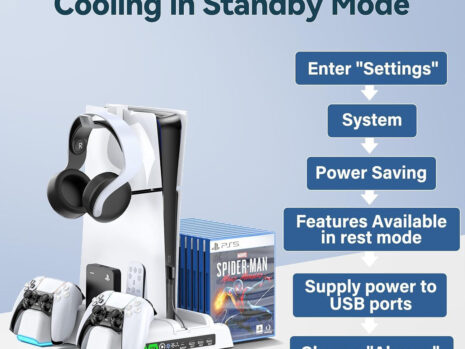 PS5 / PS5 Slim Stand and Cooling Station with Dual LED Controller Charging Station