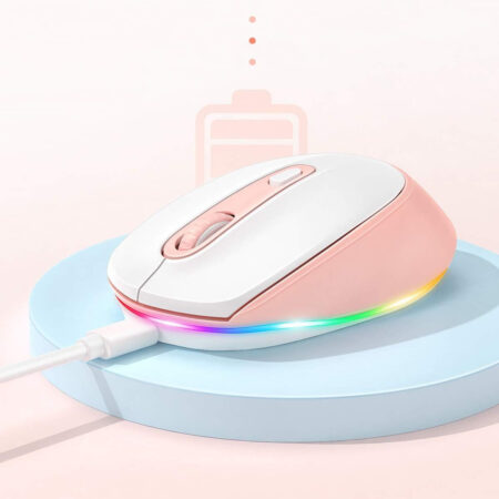 Seenda Silent RGB Backlit Wireless Mouse, Pink and White