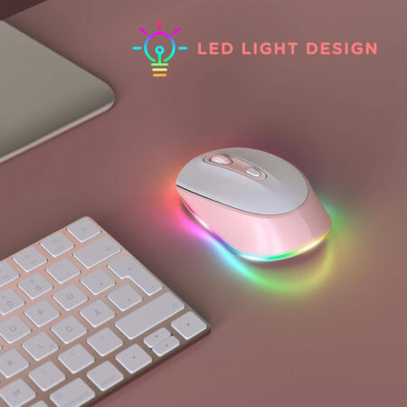 Seenda Silent RGB Backlit Wireless Mouse, Pink and White