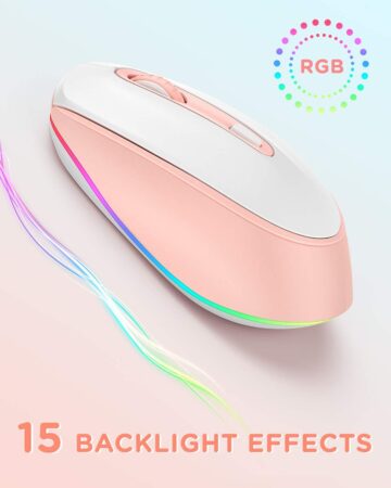 Seenda Silent RGB Backlit Wireless Mouse, Pink and White