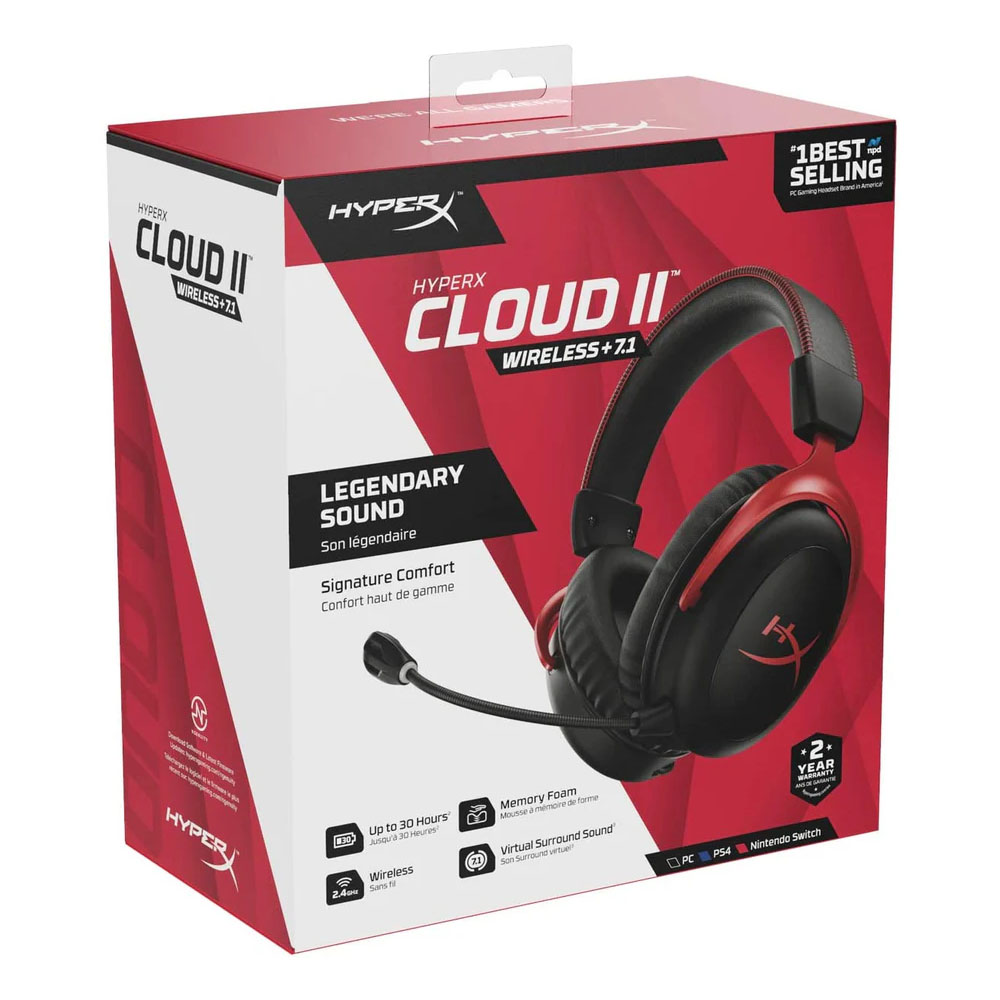 HyperX Cloud II Wireless -Gaming Headset for PC, PS5, PS4, Long Lasting Battery Up to 30 Hours