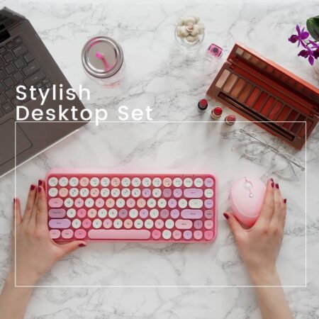 Perixx PERIDUO-713 75% Wireless Mini Keyboard and Mouse Combo, Retro Round Key Caps, Pastel Pink