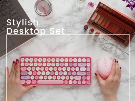 Perixx PERIDUO-713 75% Wireless Mini Keyboard and Mouse Combo, Retro Round Key Caps, Pastel Pink