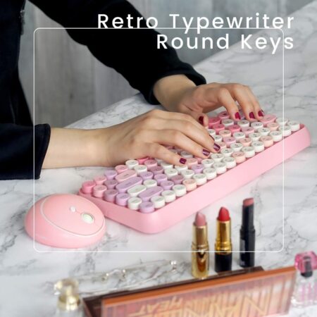 Perixx PERIDUO-713 75% Wireless Mini Keyboard and Mouse Combo, Retro Round Key Caps, Pastel Pink