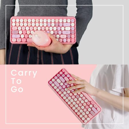 Perixx PERIDUO-713 75% Wireless Mini Keyboard and Mouse Combo, Retro Round Key Caps, Pastel Pink